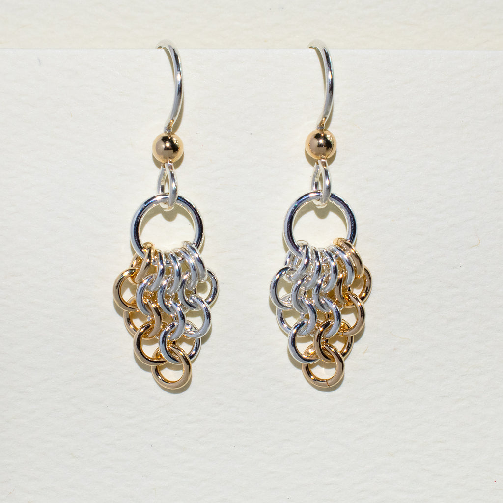 Avalon silver and gold chain maille earrings – Elfin Rabbit Artisan Jewelry