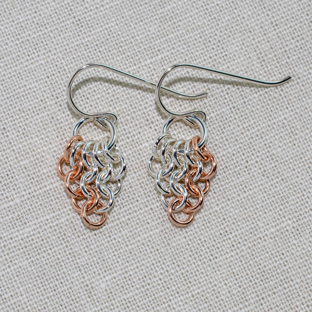 Sterling silver and rose gold-filled European 4-in-1 chain maille earrings