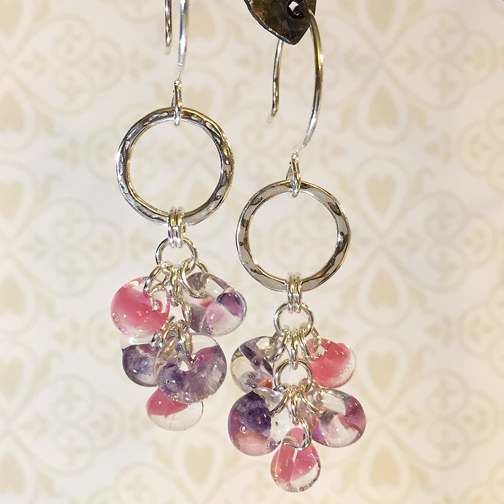 Azalea earrings with pink and purple art glass beads – Elfin Rabbit ...