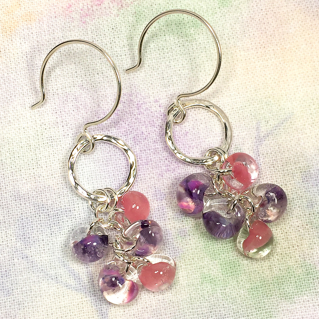 Azalea earrings with pink and purple art glass beads – Elfin Rabbit ...