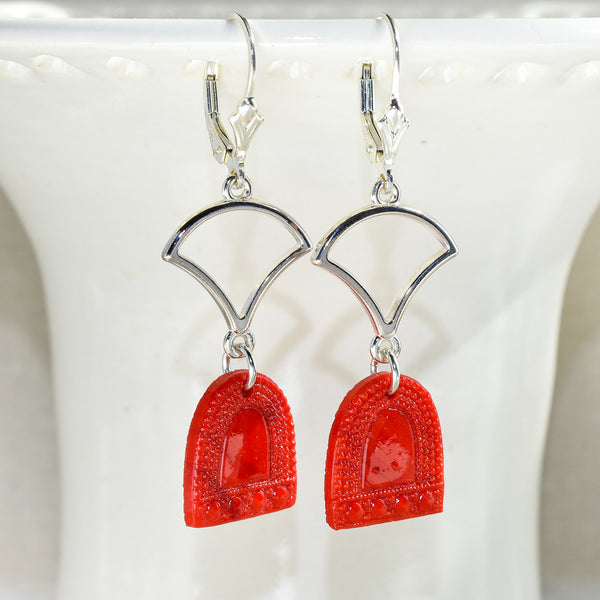 Esme silver Art Deco earrings with red vintage glass