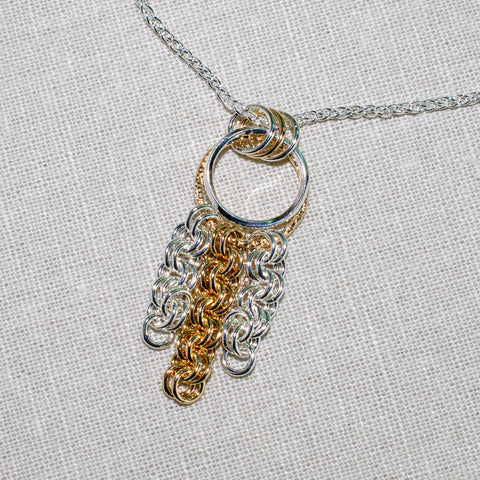 Giselle silver and gold Art Deco chain maille pendant