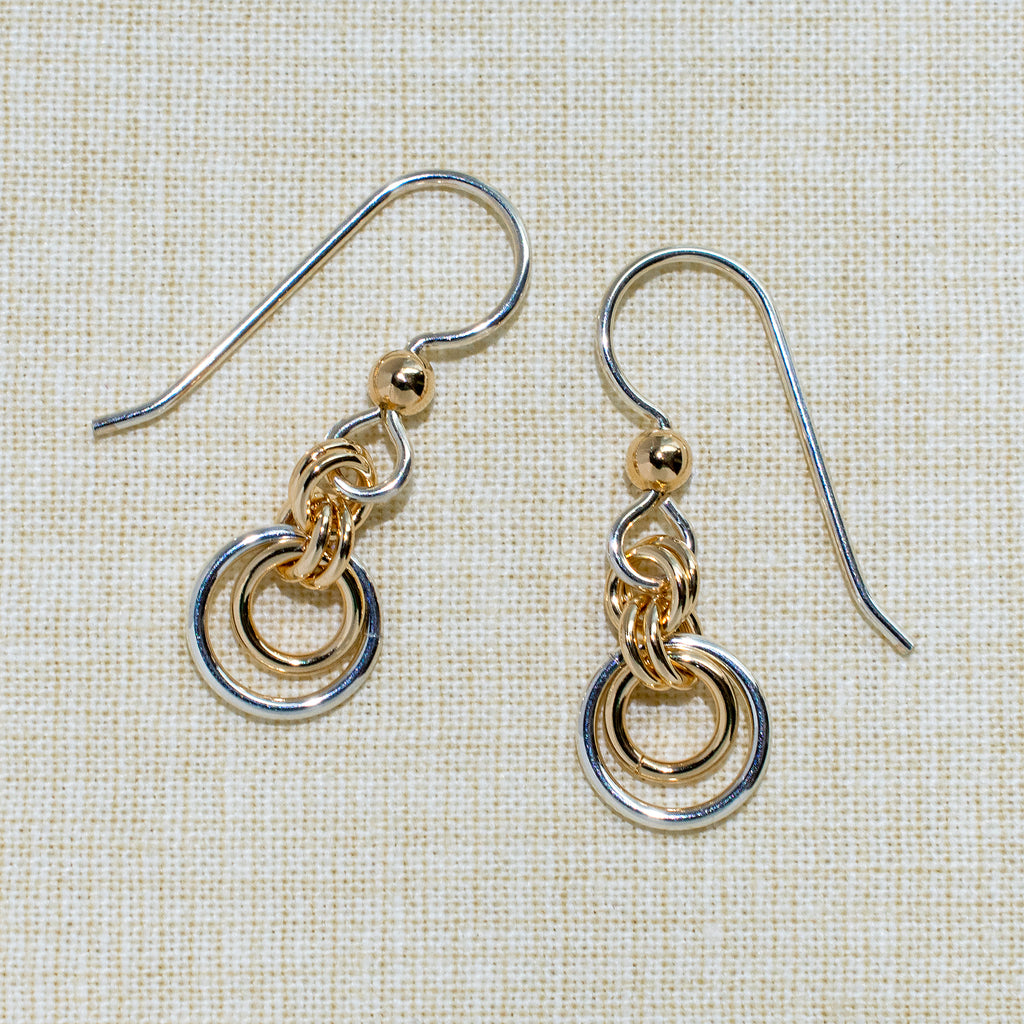 Lunette silver and gold chain maille earrings